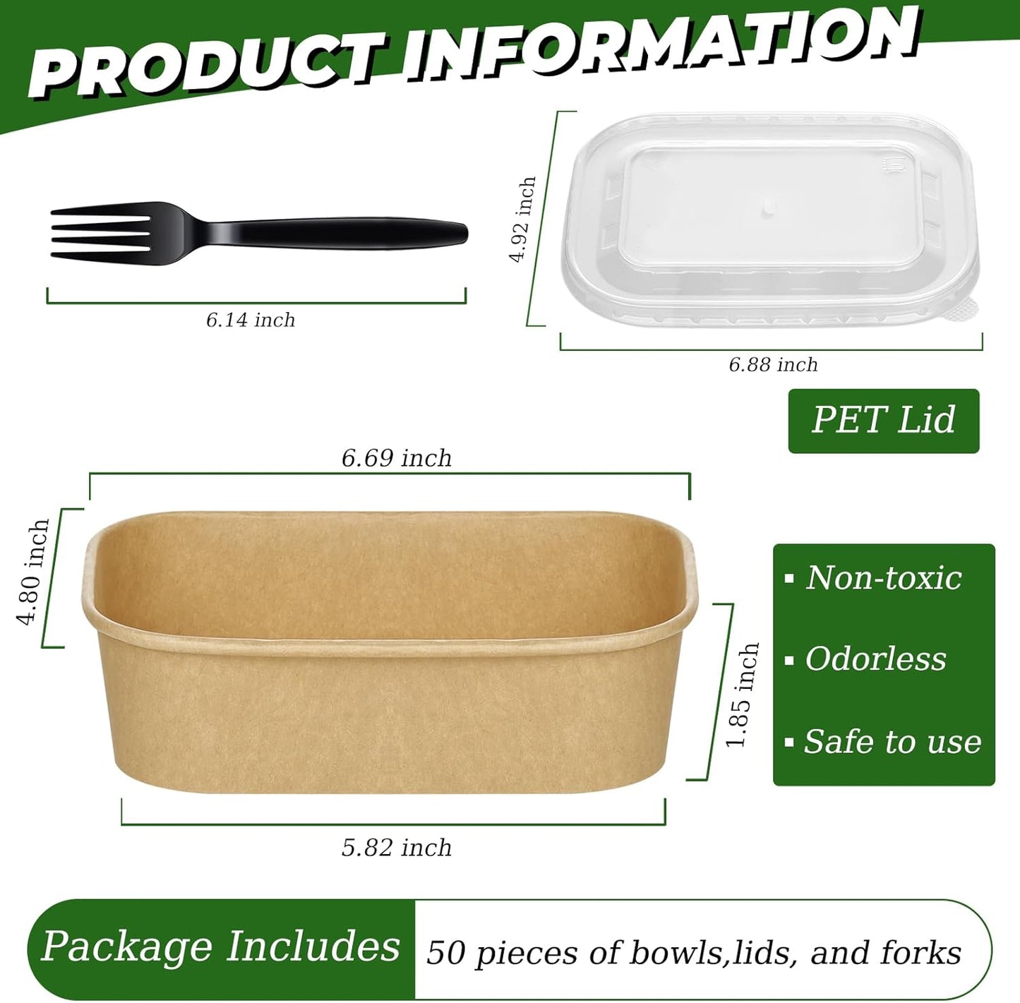 50-Pack 19oz Disposable Kraft Paper Bowls with Lids and Forks, Disposable Meal Prep Containers Bowls Disposable Food Prep Container with Lids, Freezer and Microwave Safe for Hot Soup Cold Food Takeout