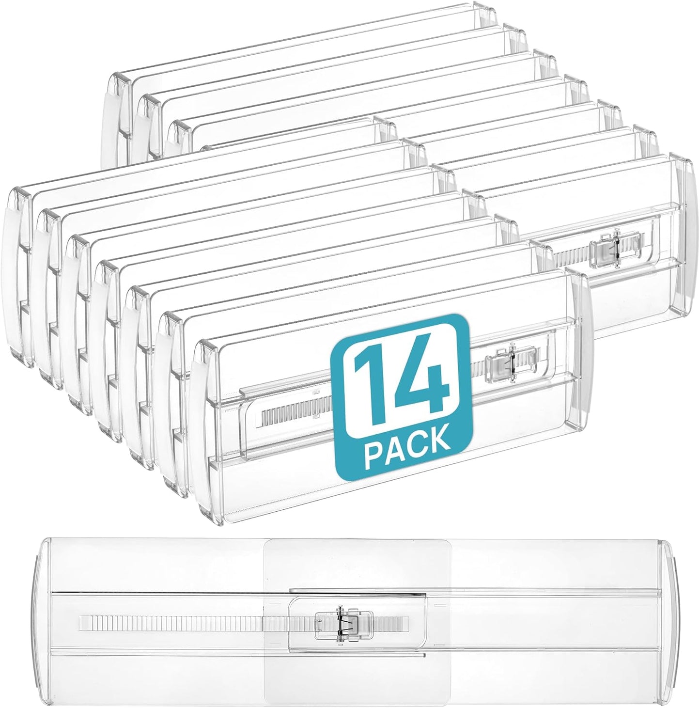 Vtopmart 14 Pack Drawer Dividers for Clothes, 4" High 10.2"-16.6" Adjustable Expandable Dresser Drawer Organizer, Clear Plastic Separators for Dresser, Baby Clothing, Underwear, Cosmetic, Toiletries