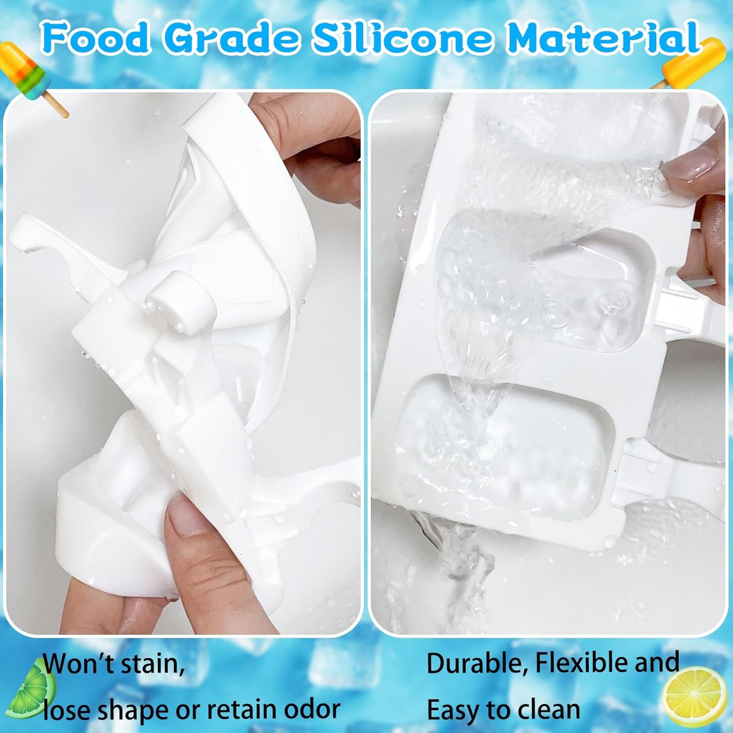 4 Set Silicone Popsicle Molds 4 Cavities Ice Cream Oval Cake Molds with 200 Sticks, Reusable Ice Pop & Cakesicle Mould forKids, DIY Frozen Treats, Summer Snacks, Parties Favors, Easy Release