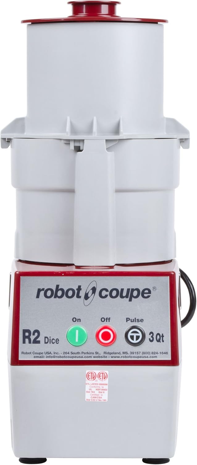 Robot Coupe R2 Dice Continuous Feed Combination Food Processor Dicer with 3-Quart Polycarbonate Bowl, Gray, 120-Volts