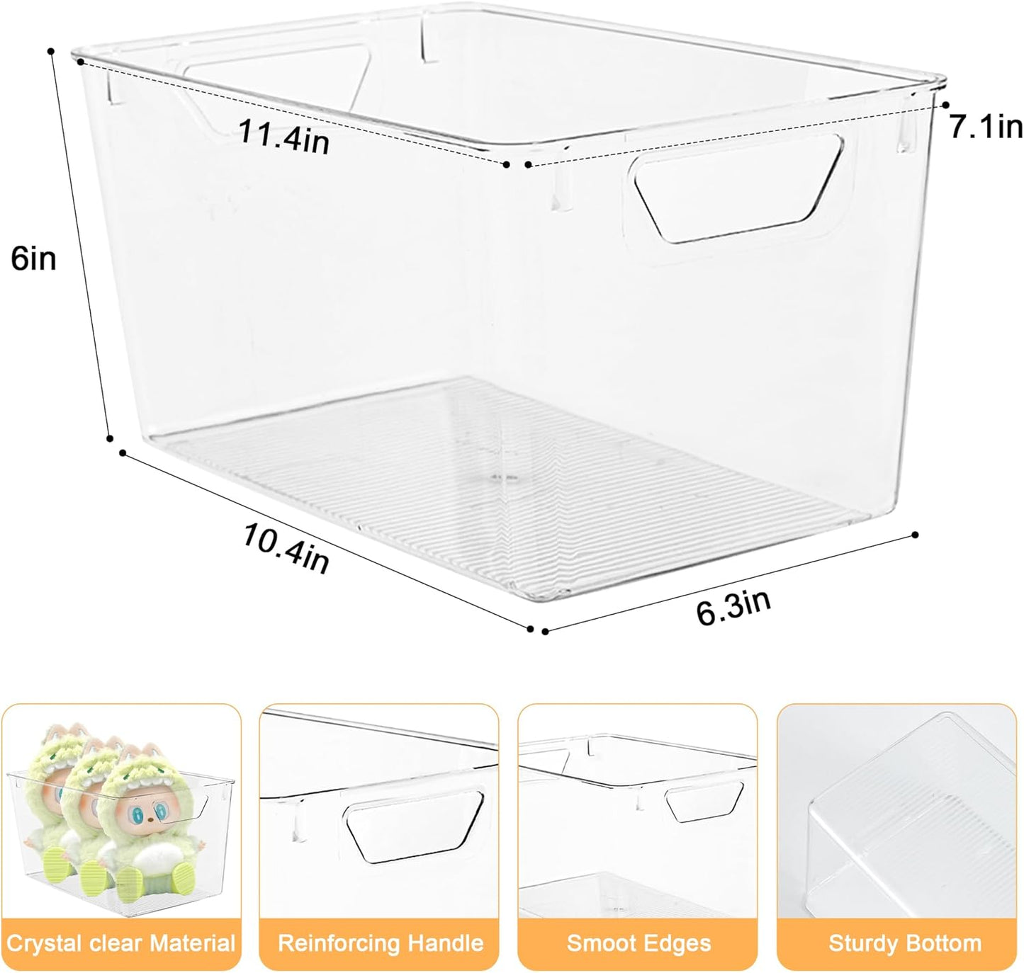 Attelite Clear Plastic Storage Bins,Large 12 Pack Pantry Organizer with Handle,BPA Free Plastic Storage Containers for Fridge,Closet,Bathroom,Under Sink and Kitchen Organization
