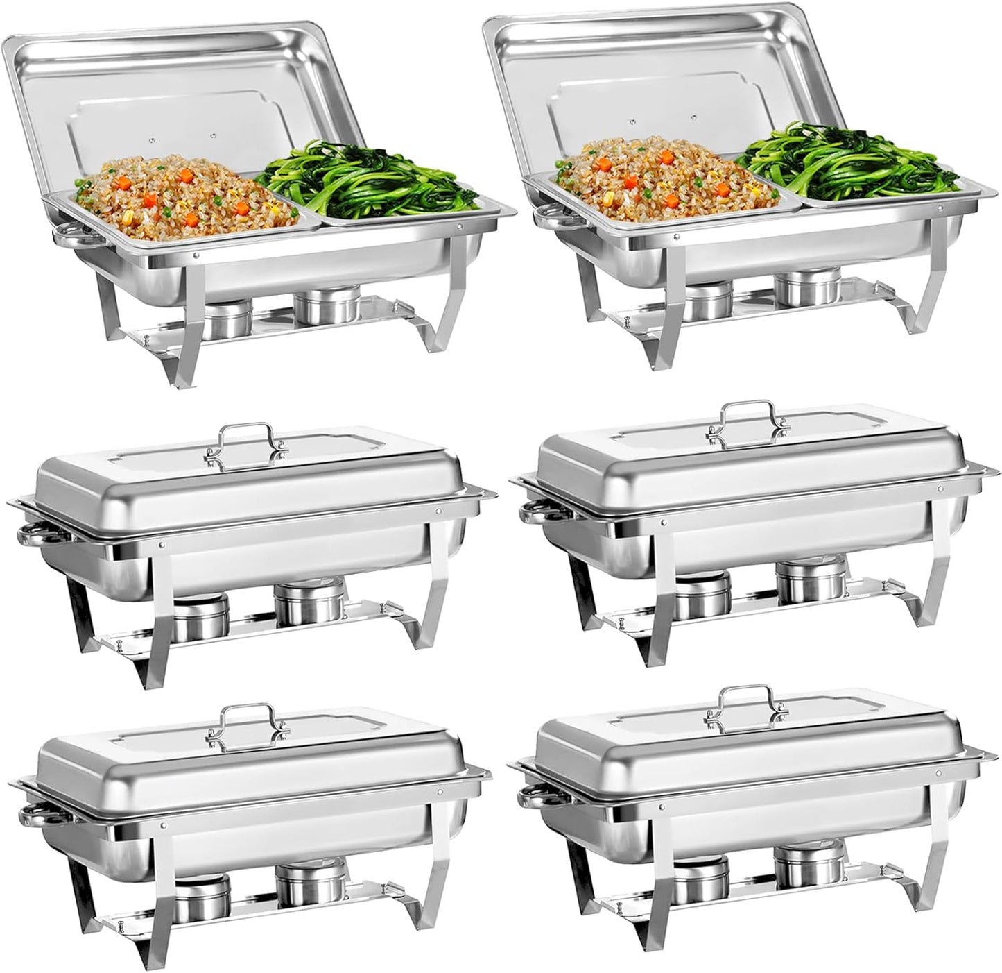 Chafing Dish for Buffet, 6 Pack Stainless Steel Chafing Servers Food Warmer Set with 8QT Half Size Food Pan for Kitchen Party Banquet Dining