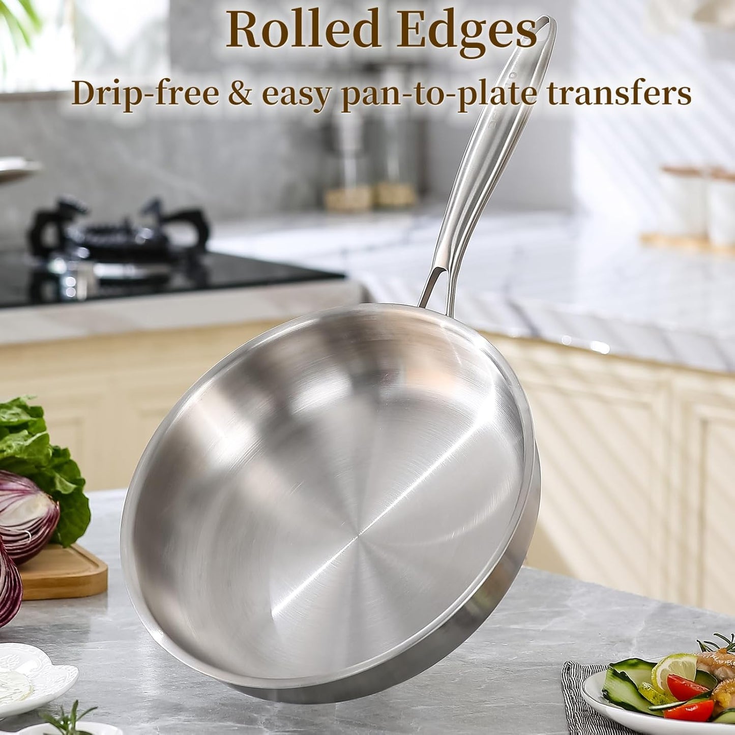 DELARLO Tri-Ply Stainless Steel 10inch and 12inch Frying Pan, Oven safe induction skillet,pots and pans set,Suitable for All Stove (Detachable Handle)