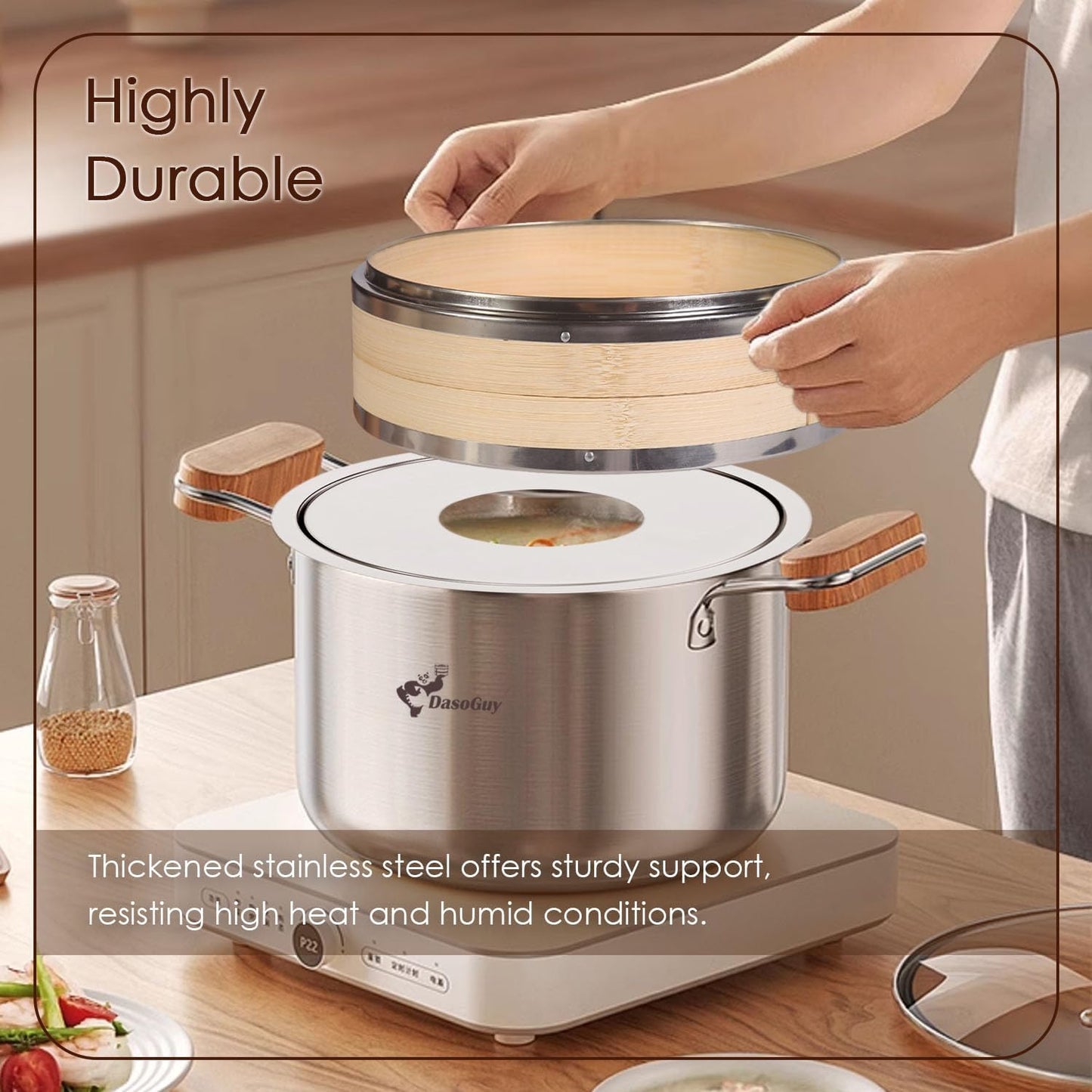 Stainless Steel Steamer Adapter, Fits 7 to 10 Inch Bamboo Steamer Basket, Steaming Ring for Asian Food, Cooking Dumpling, Dim Sum, Rice, Veggies, Vegetable, Chinese Steam Pot