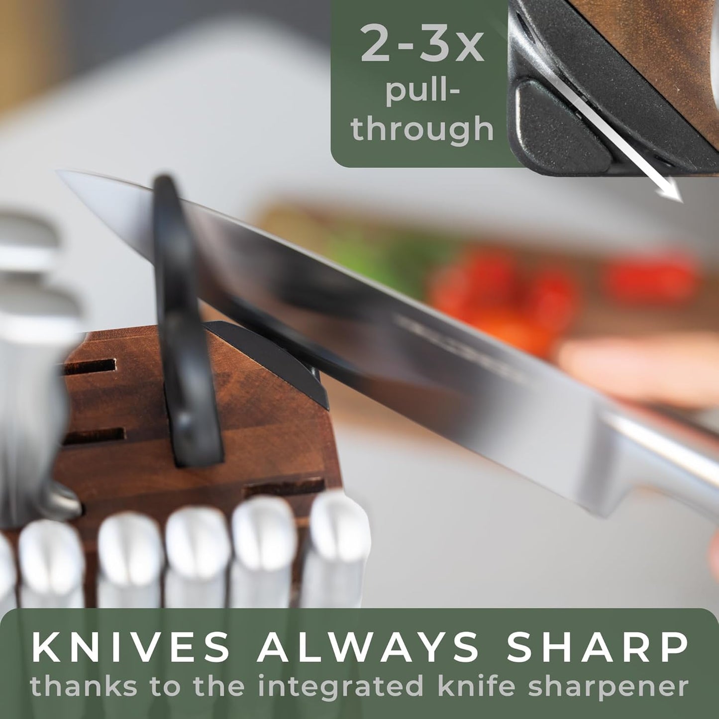 WALDWERK Knife Set - 11pcs Kitchen Knife Set with Block and Integrated Sharpener - Kitchen Knife Set - Knife Block Set - Kitchen Knifes - Knives Set for Kitchen