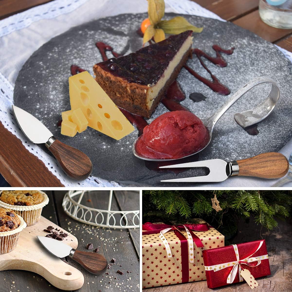 Cheese Knife Set 14 Piece, Stainless Steel Cheese Knives, Charcuterie Boards Accessories, Butter Spreader Knife, Charcuterie Utensils with Wine Accessories and Gift Box