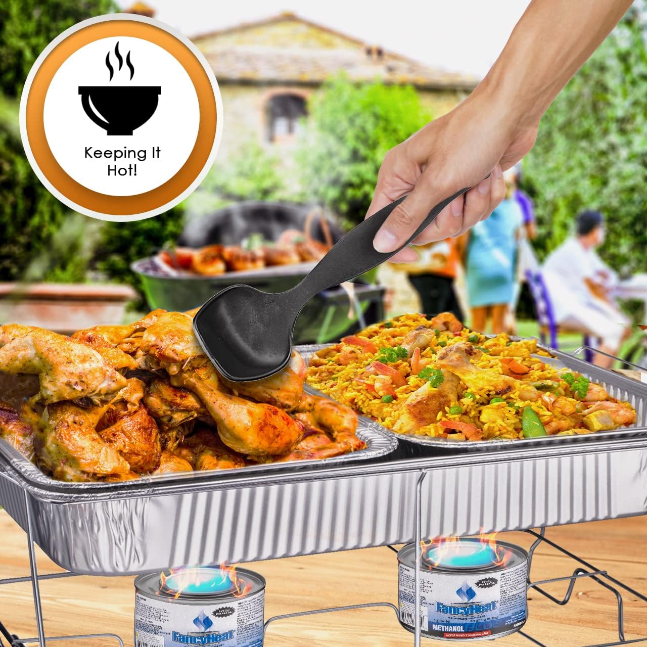 Disposable Chafing Dish Buffet Set, Food Warmers for Parties, Complete 33 Pcs of Chafing Servers with Covers, Catering Supplies with Full-Size Pans (9x13), Warming Trays for Food with Utensils & Lids