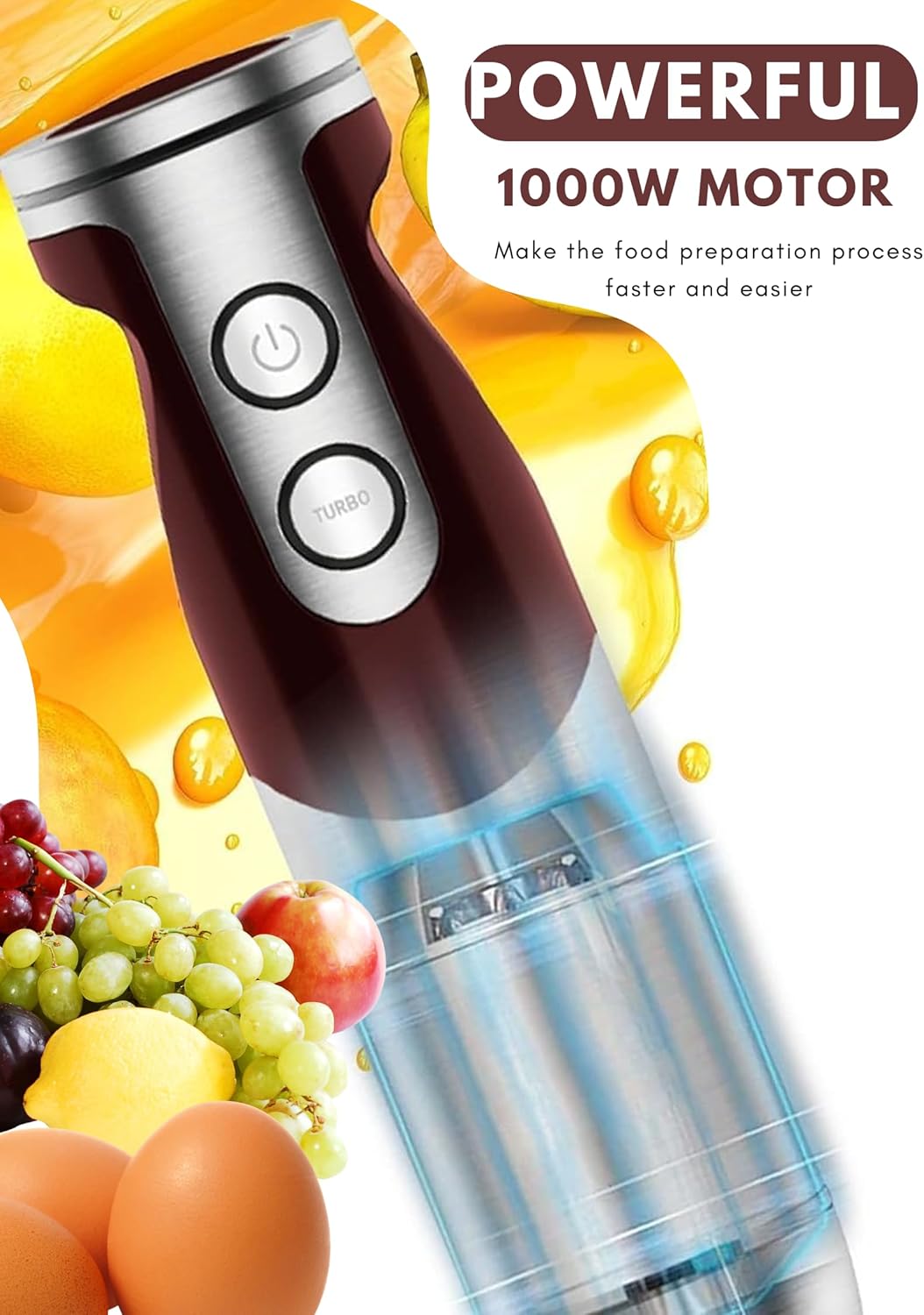 Megawise 3-in-1 Hand Blender – 12-Speed, Includes Powerful Blender Stick, Whisk, and Milk Frother – Easy to Clean and Perfect for Smoothies, and More (Red)