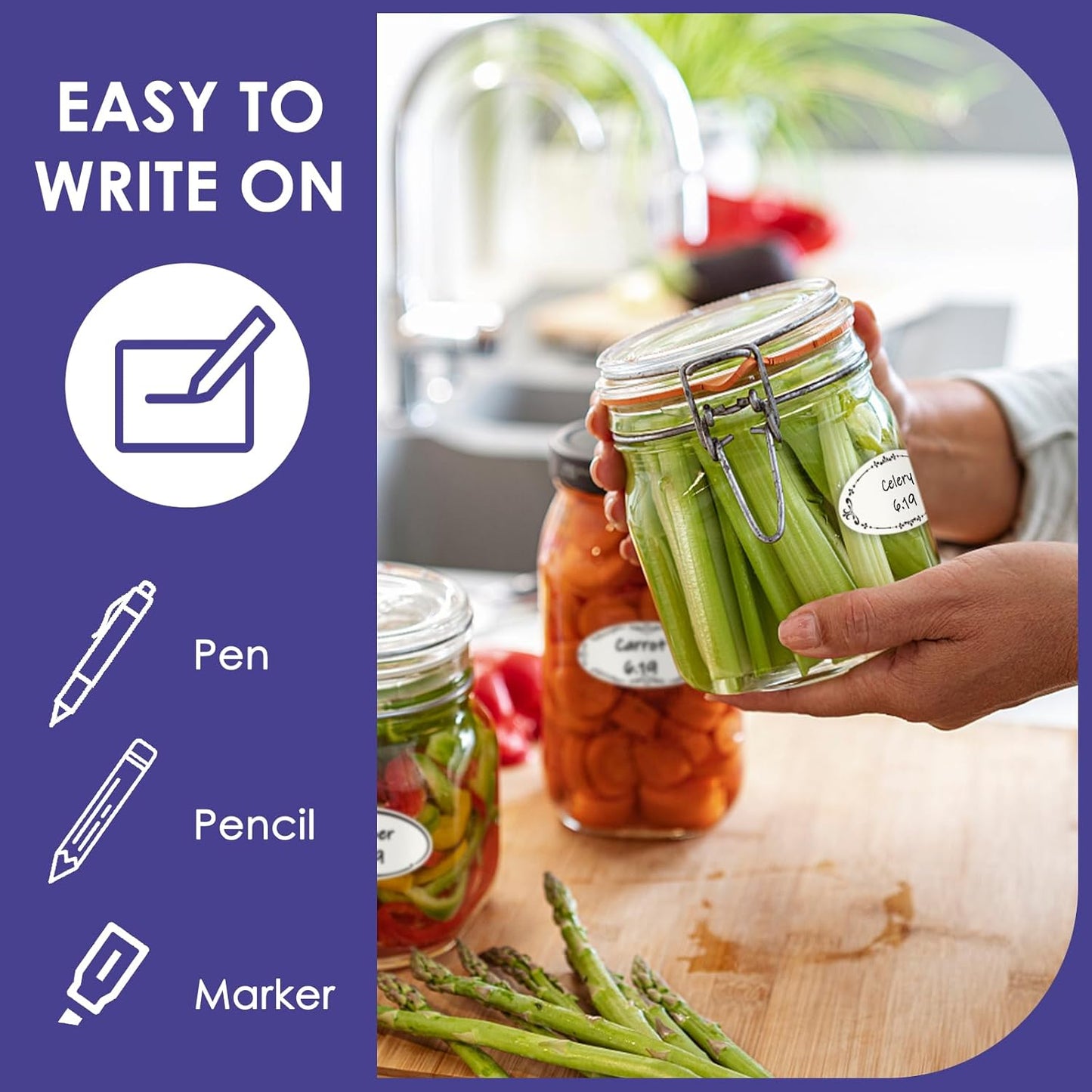 400 Dissolvable Canning Labels for Mason Jars, Small Pantry Labels 1 x 2⅛ inch, Water-Soluble Stickers-8 Designs