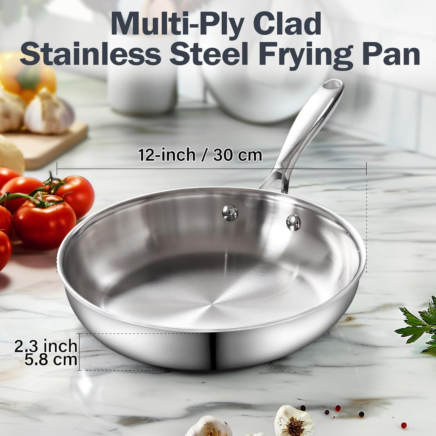 Cooks Standard Frying Pan Stainless Steel, 12-Inch Multi-Ply Clad wok Stir Fry Pan Kitchen Skillet, Silver