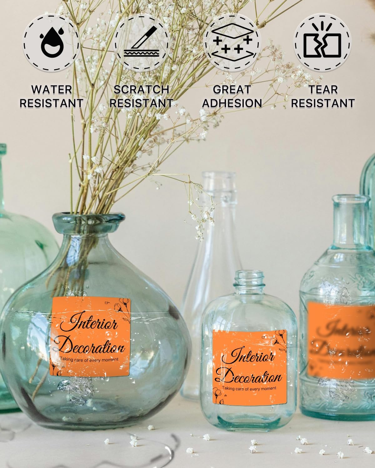 iEager Orange Square Thermal Label Stickers, 3" x 3" Self-Adhesive Square Direct Thermal Labels with Perforation Line, 500 Sheets/Roll