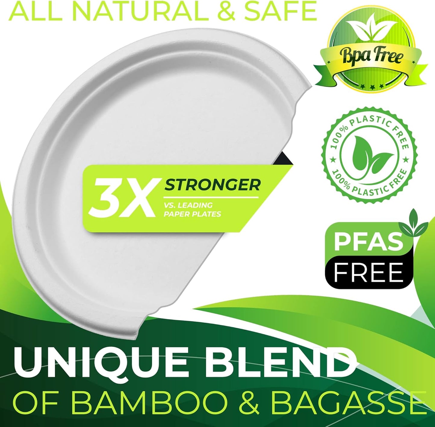 150pcs 100% Compostable Paper Plates (10in), Heavy Duty, Eco Friendly, Biodegradable Made of Sugarcane Fiber