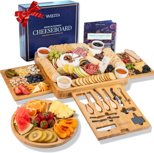 Charcuterie Boards Set – Large Bamboo Cheese Board & Platter with Charcuterie Accessories, Housewarming Gifts for New Home, Bridal Shower, New House Gift