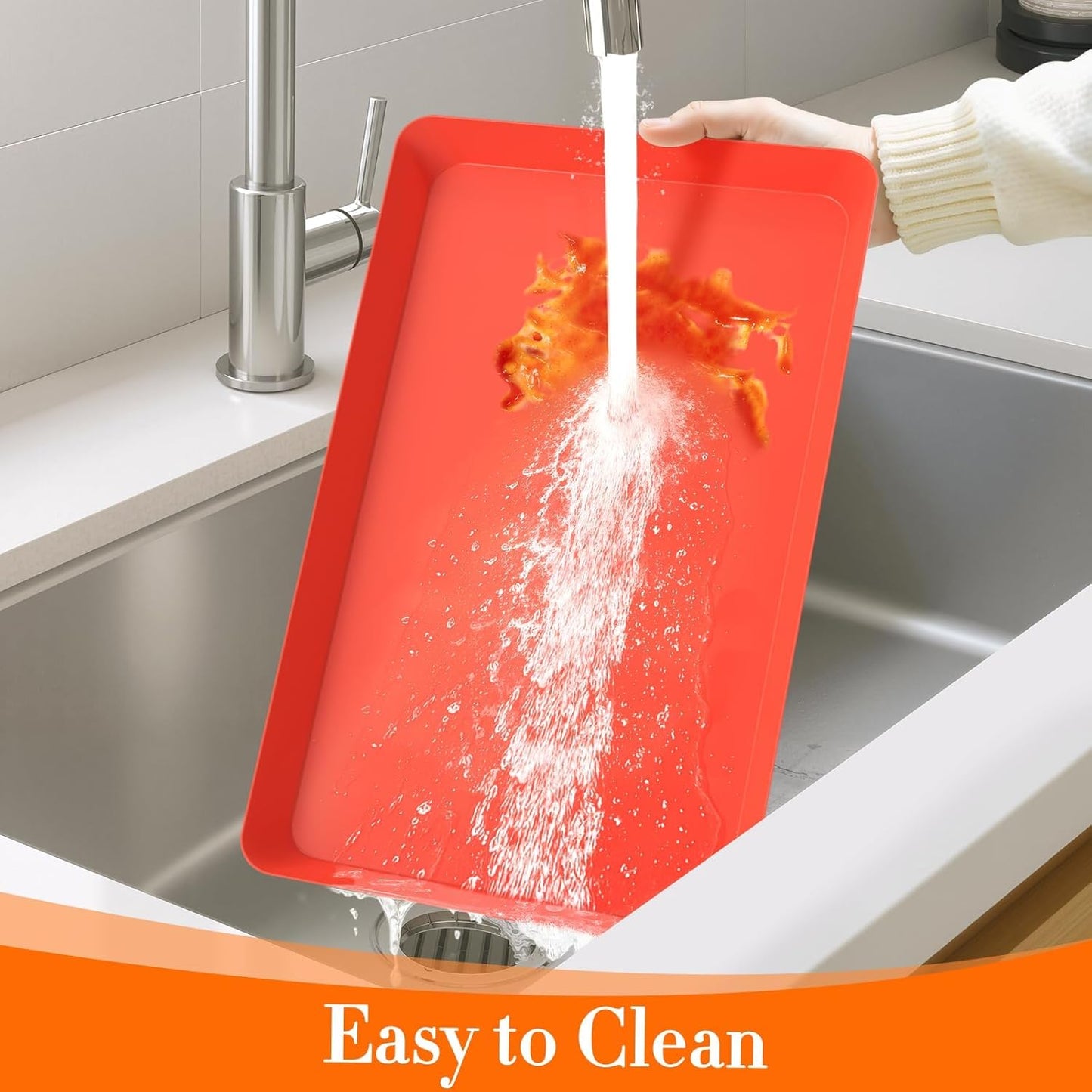 WOWBOX 6 pcs Serving Tray for Entertaining, Serving Platters for Snacks, Fruit, Cookies, Dessert, Reusable Plastic Trays for Serving Food and Pantry Organization in Kitchen & for Parties, (Red)