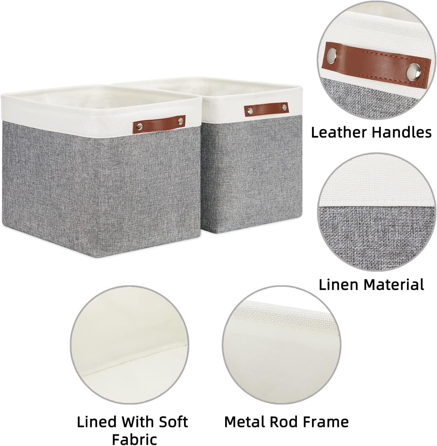 HNZIGE Large Fabric Storage Baskets Bins for Organizing [2 Pack] Foldable Storage Bin Tall Baskets for Shelves 16" X 11.8" X 11.8" Canvas Rectangular Decorative Storage Bins for Closet(Gray&White)