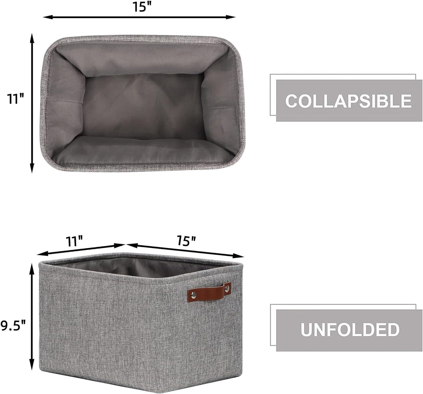 HNZIGE Storage Basket Bins(3 Pack) Large Collapsible Storage baskets for organizing Shelf Closet Bedroom, Perfect Storage Box with Handles for Closet, Clothes, Toy, Home?Gray, 15" x 11" x 9.5"?