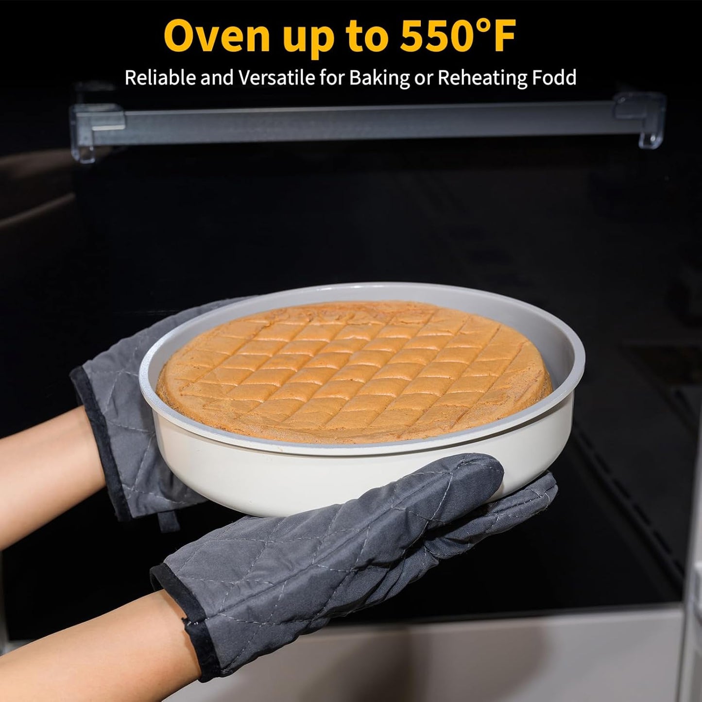 9.5 Inch Round Cake Pan Set of 2,Cast Aluminum Bakeware Ceramic Nonstick Oven and Dishwasher Safe(Beige)