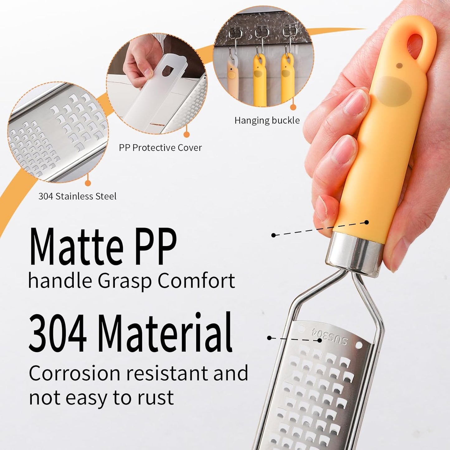 Lemon Zester Tool, Citrus Zester Grater with Handle, Heavy Duty Stainless Steel Fine & Coarse Cheese Grater for Ginger Garlic Chocolate Fruits Vegetables, with Protective Cover