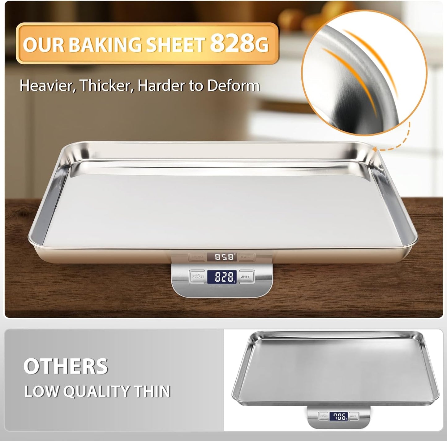Stainless Steel Cookie Sheets, Baking Sheet Pan Set of 3, Non Stick and Heavy Duty and Easy Clean, 9/12/16 Inch