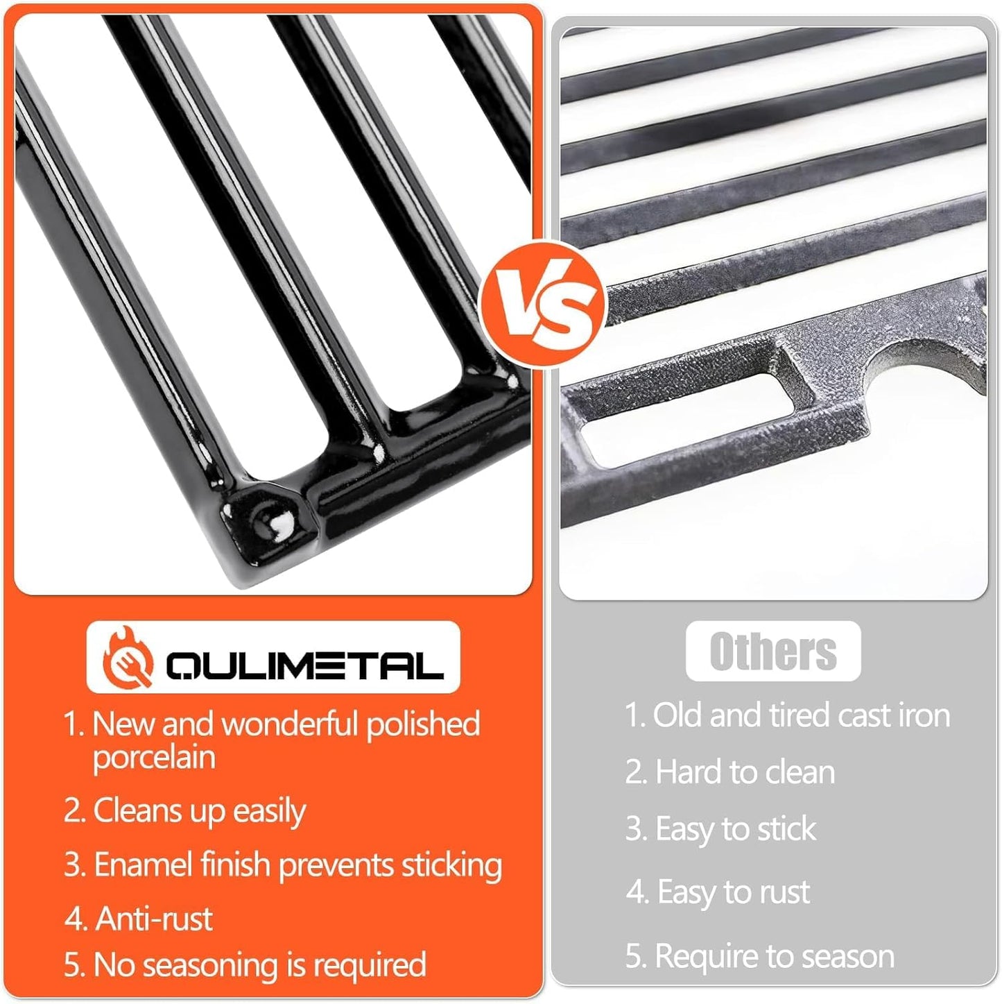 QuliMetal 7635 7637 Grill Replacements for Weber Spirit E-210, Spirit 200, GS4 Spirit II 200, Spirit II E-210 Series Grills with Front-Mounted Control, 15.3" Flavorizer Bars & 17.5" Grates