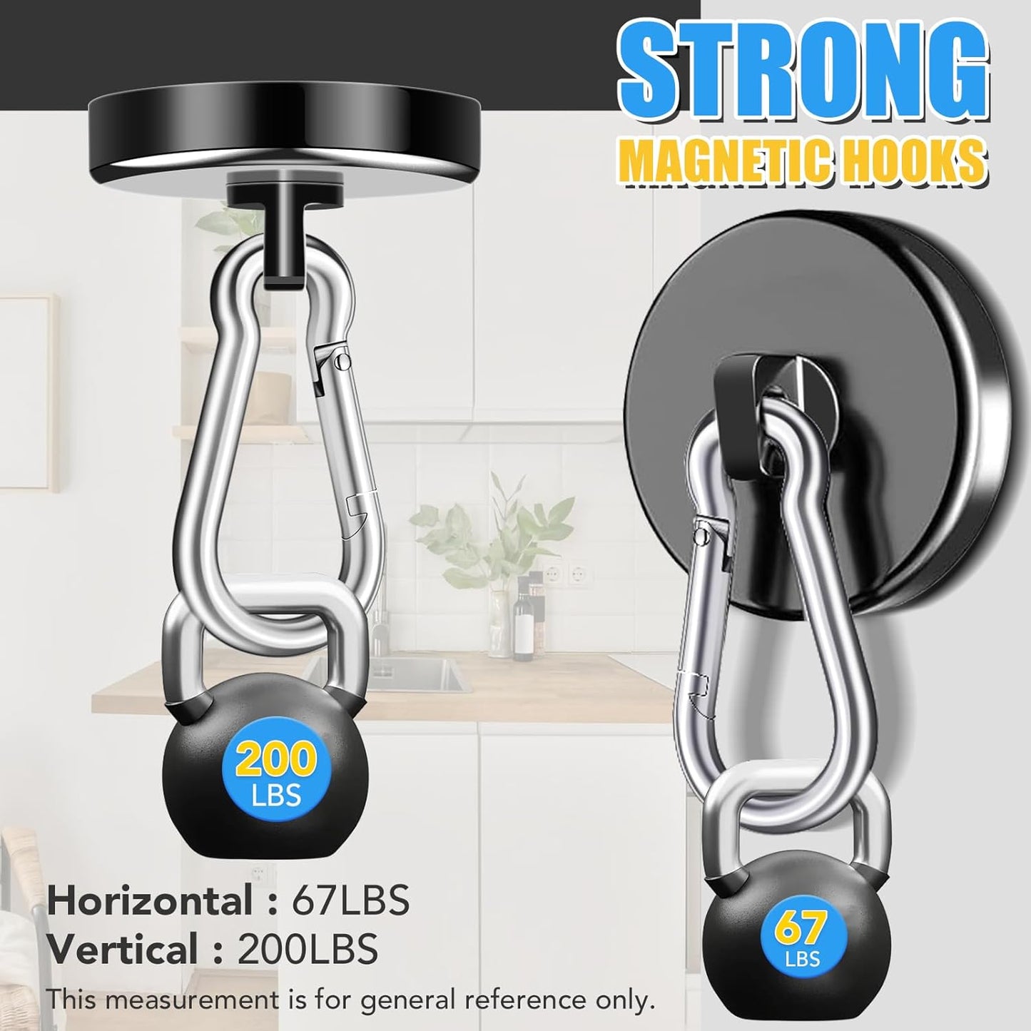 200Lbs Magnetic Carabiner Hooks, 2 Pack Strong Magnetic Hooks Heavy Duty with Swivel Carabiner for Cruise, Black Neodymium Magnet Hooks Magnetic Wall Hanger for Hanging, Toolbox, Grill, Cabins