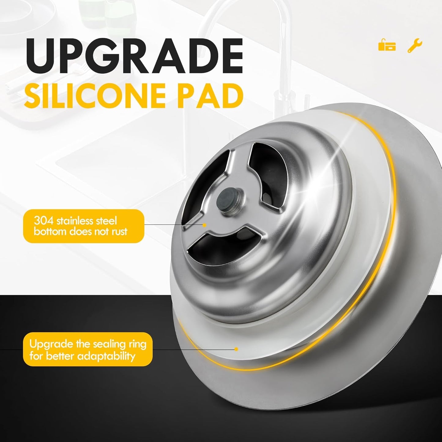 5-in-1 Stainless Steel Sink Aid, Kitchen Sink Drain Strainer Food Catcher, Popup Kitchen Sink Stopper & Odor Filter, Kitchen Sink Strainer Accessories with Drain Basket (Classic Brushed)