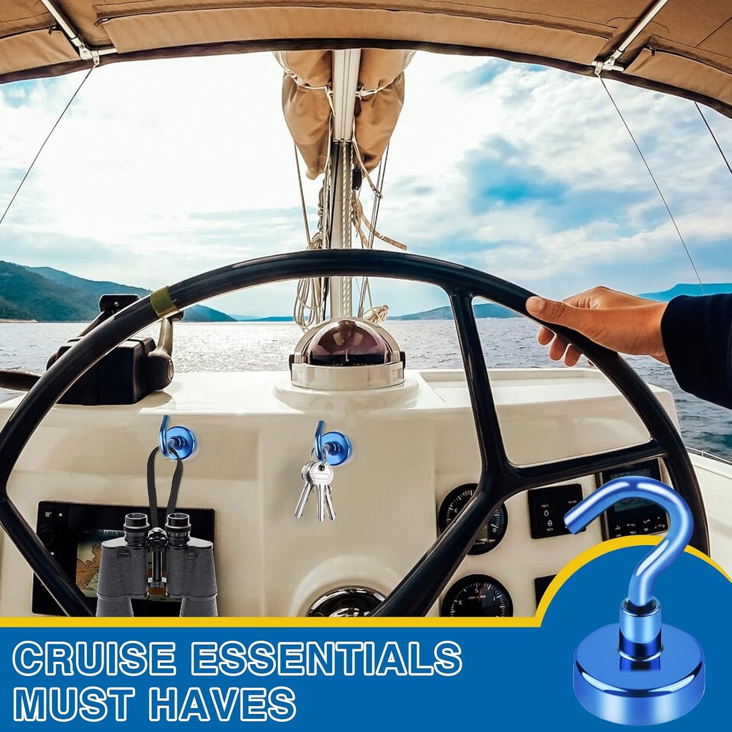 LOVIMAG Cruise Essentials, 40Lbs Blue Cruise Magnets, Magnet Hooks for Cruise Cabin,Strong Magnetic Hooks for Hanging Cruise Lanyard, Fridge, Ceiling, 6 Pack