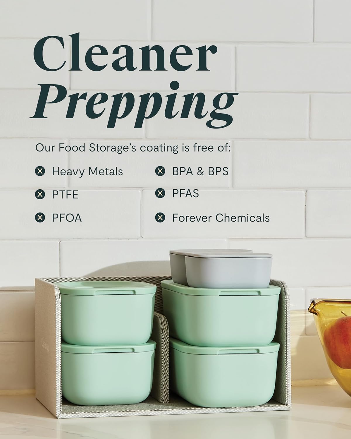 Caraway 2pc Glass Food Storage Set - 2.6 Cup Food Containers (2) - Non-Toxic Ceramic-Coated Glass - Air Release Technology - Compact & Stackable Design - Cream