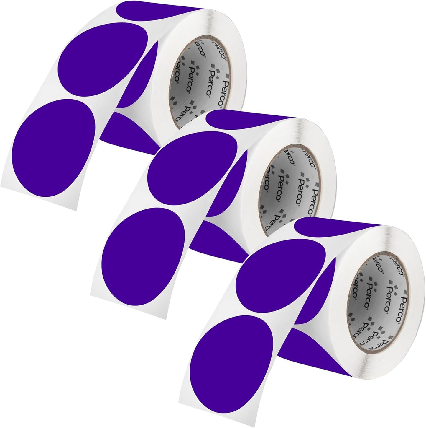 Perco Purple 3-Inch Round Circle Dot Sticker Labels - Multi-Roll Pack (3 Rolls, 500 Labels Each) - Permanent Adhesive, Vibrant Colors, Strong Hold - Perforated for Easy Use - Made in USA