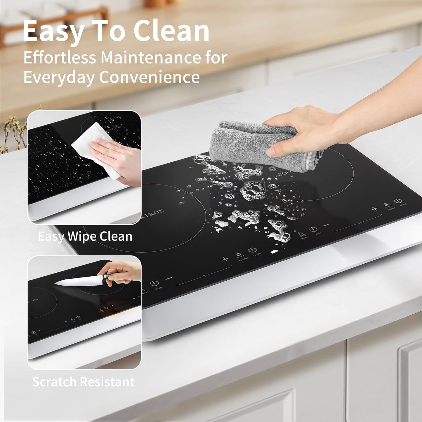 Double Induction Cooktop Burner with Fast Warm-Up Mode, 1800w 2 Burner with 10 Temperature 9 Power Settings, Portable Dual Induction Cooker Cooktop with Child Safety Lock & Time