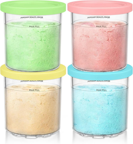 FIRJOY Replacement Pints and Lids 16 oz. Containers, Compatible with Ninja Creami NC301 NC300 NC299AMZ Series (4 Pack - Green, Pink, Yellow, Blue)