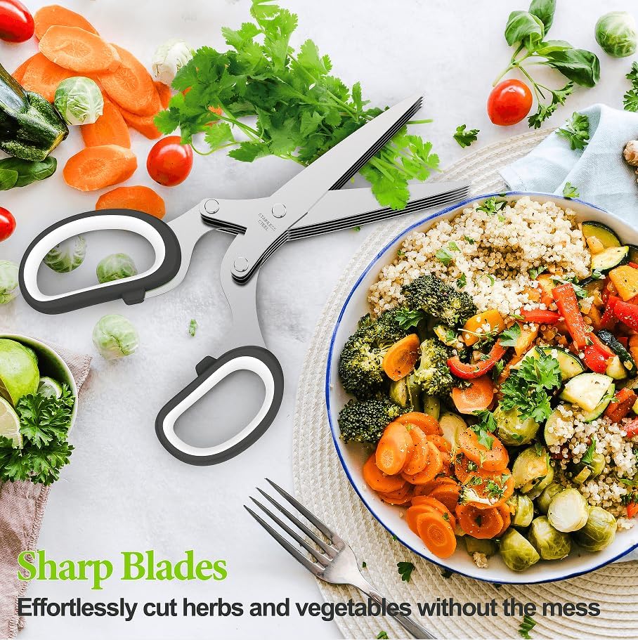 2025 Upgraded Herb Scissors, Effortless Herb Shears Cutter Tool with Sharp Stainless Steel Blades for Fresh Herbs, Must-Have Kitchen & Cooking Gadget, Black