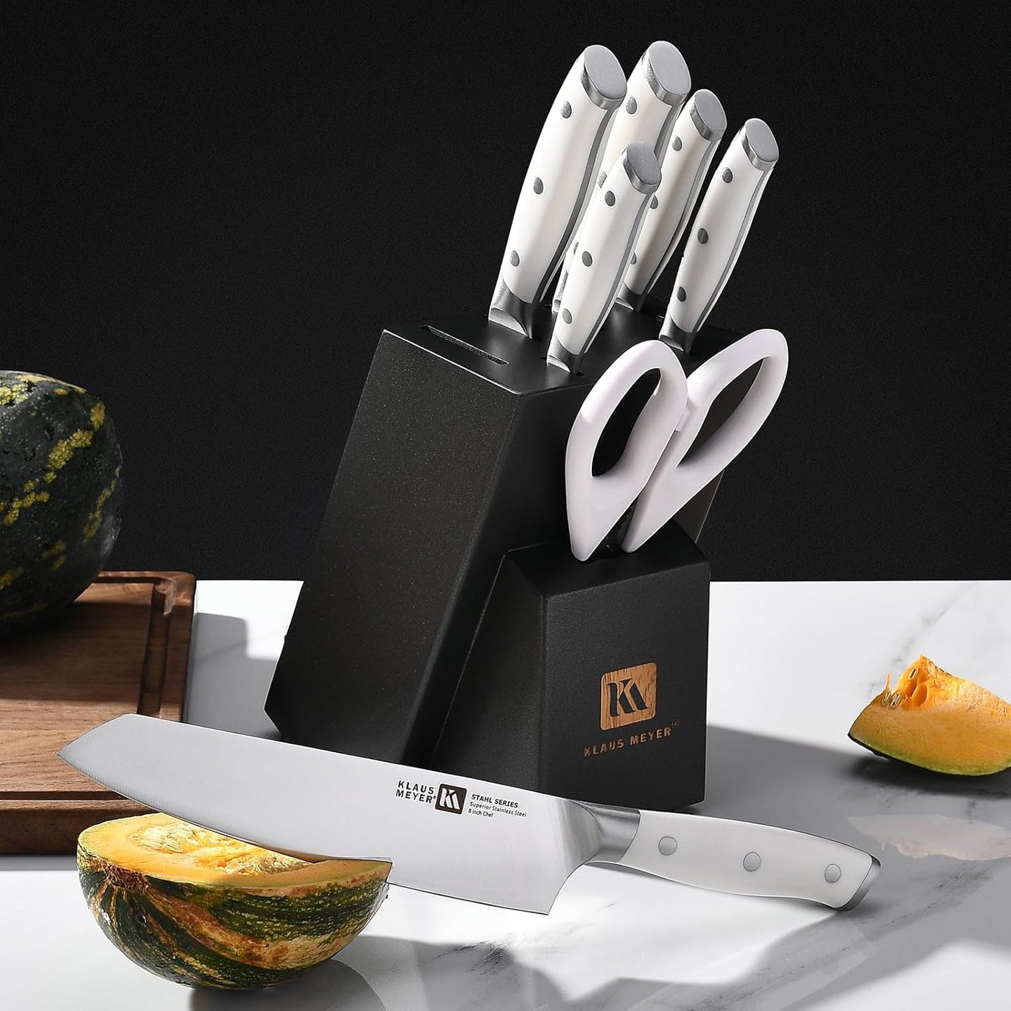 Stahl High Carbon Exclusive German Steel 8 Piece Knife Block Set (White)