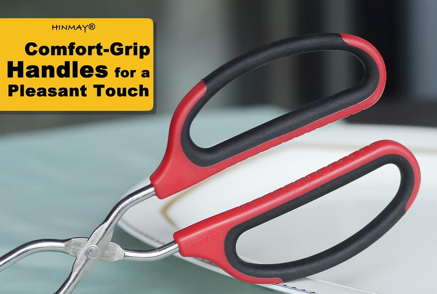 Stainless Steel Kitchen Scissor Tongs Set for Cooking, Grilling & Serving, 3-Piece with Red Handle (10/12/16 Inch)