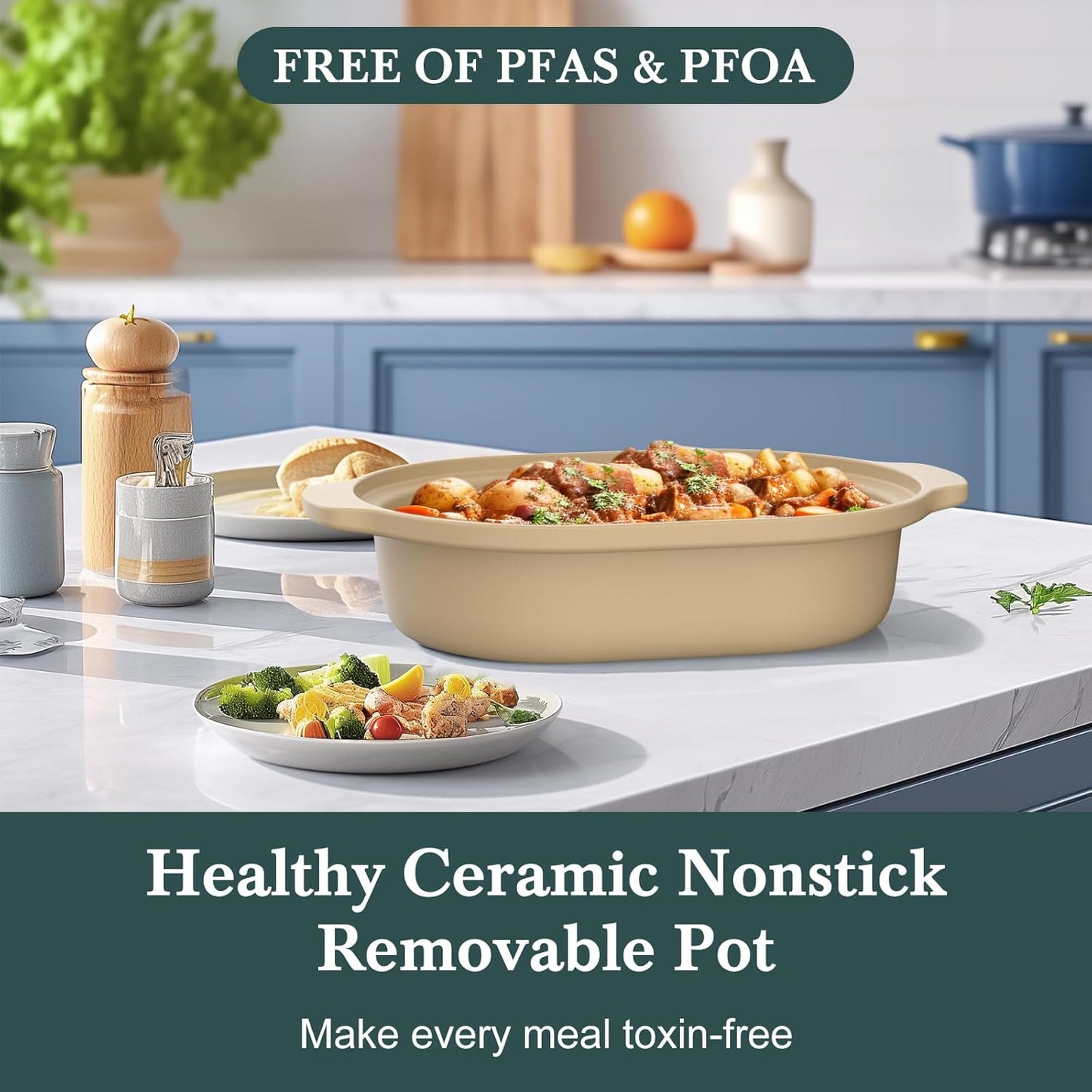 4 Quart Programmable Slow Cooker with Flexible Easy Programming, 8-in-1 Claypot Multi Cooker, Removable Crock, Nonstick, Oven Safe Pot to 450°F, Brown