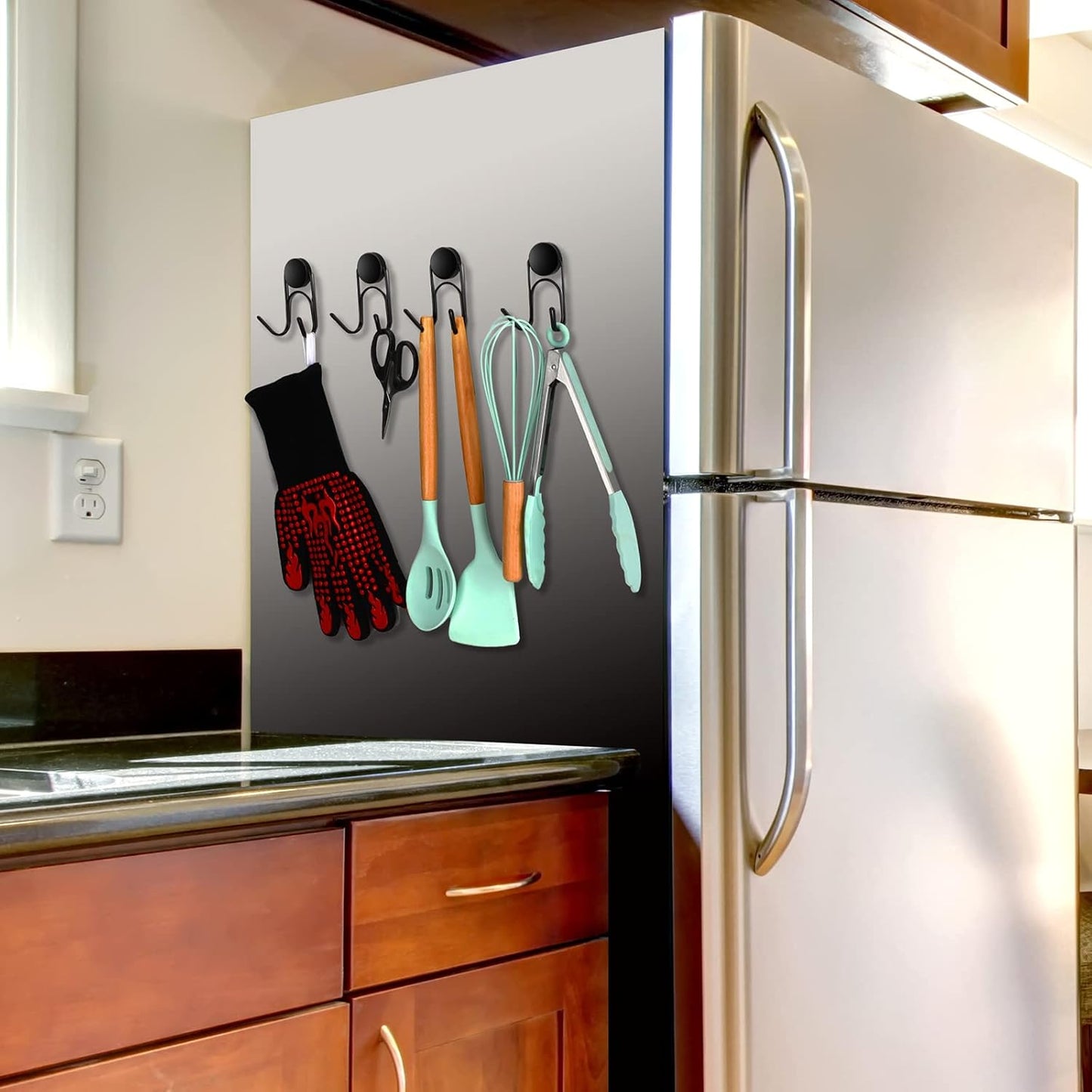 Magnetic Hooks 304 Stainless Steel Hooks Heavy Duty Magnets Hanging Hooks for Refrigerator Grill Toolbox Cabins Outdoor,Cruise Essentials Camper Accessories,4pack(Black,1.3in-2-)