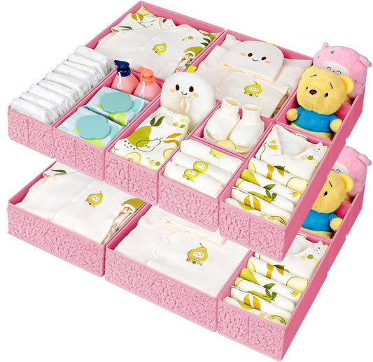 Drawer Organizer Clothes - 18 Pack Dresser Organizer for Nursery, Foldable Sock Underwear Organizer, Baby Drawer Organizer, Small Fabric Storage Bins for Dresser Drawer, Pink