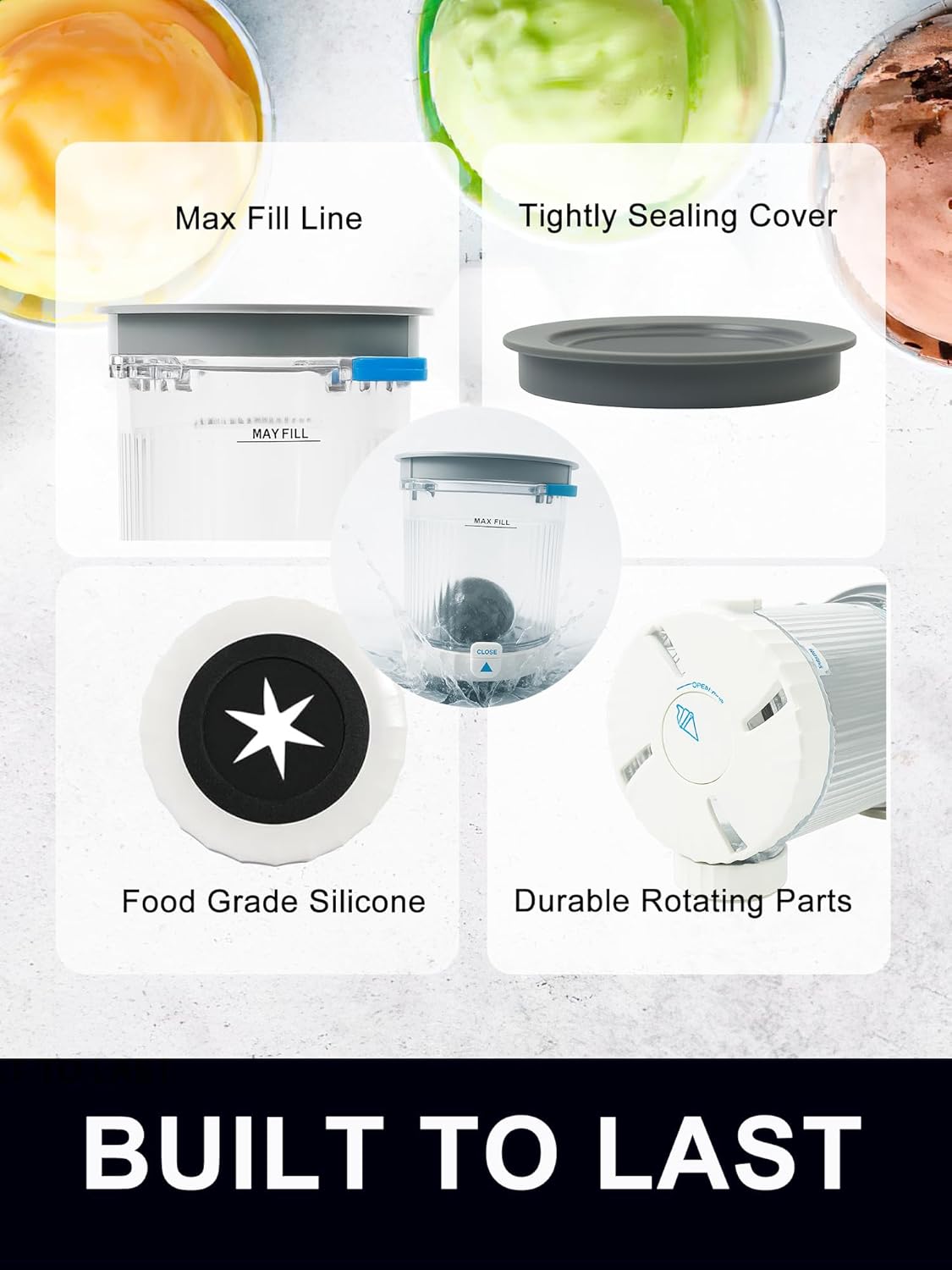 4 Pack Pint Containers Replacement for Ninja Creami Swirl NC700/NC701 Series, 16oz BPA-Free Ice Cream Pints with Lids, Leak-Proof & Dishwasher Safe (Grey)