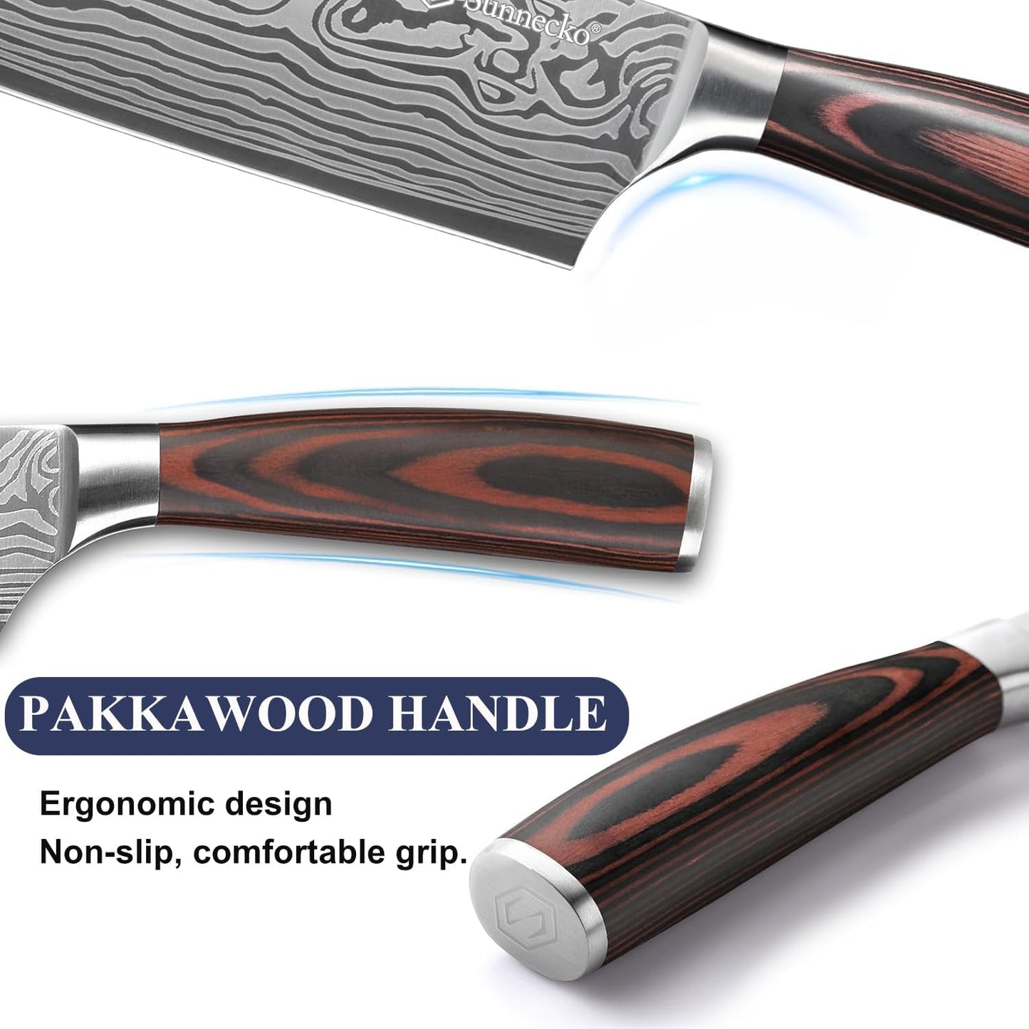 Sunnecko Kitchen Knife Set 7 Piece Chef Knife Set Professional High Carbon Stainless Steel, Sharp Kitchen Knives with Wooden Handle