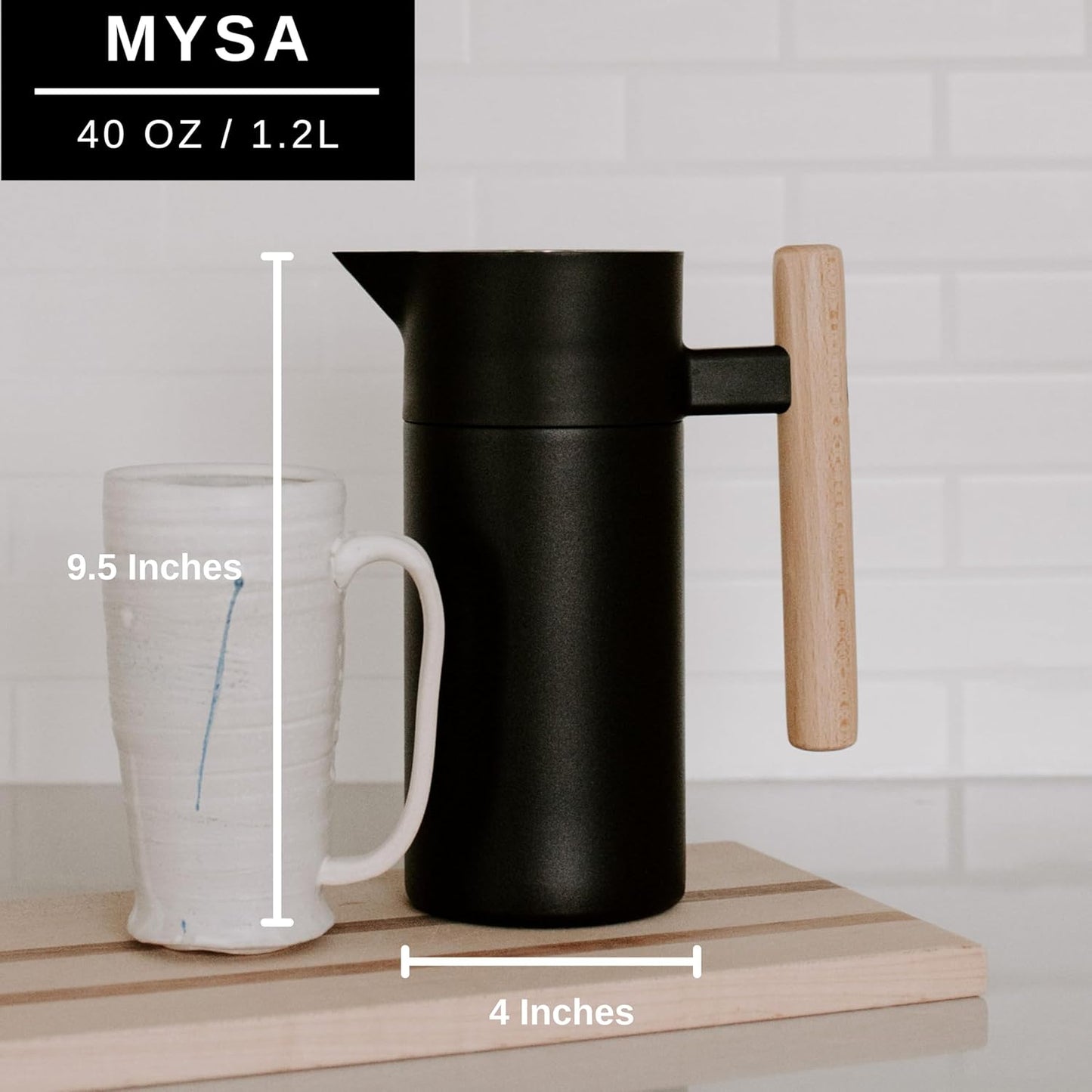 Hastings Collective Thermal Coffee Carafe 40 Oz - Stainless Steel Double Walled Vacuum Insulated Carafe - 1 Liter Thermal Coffee Pot Thermos, Travel Size Beverage Dispenser with Tea Infuser (Black)