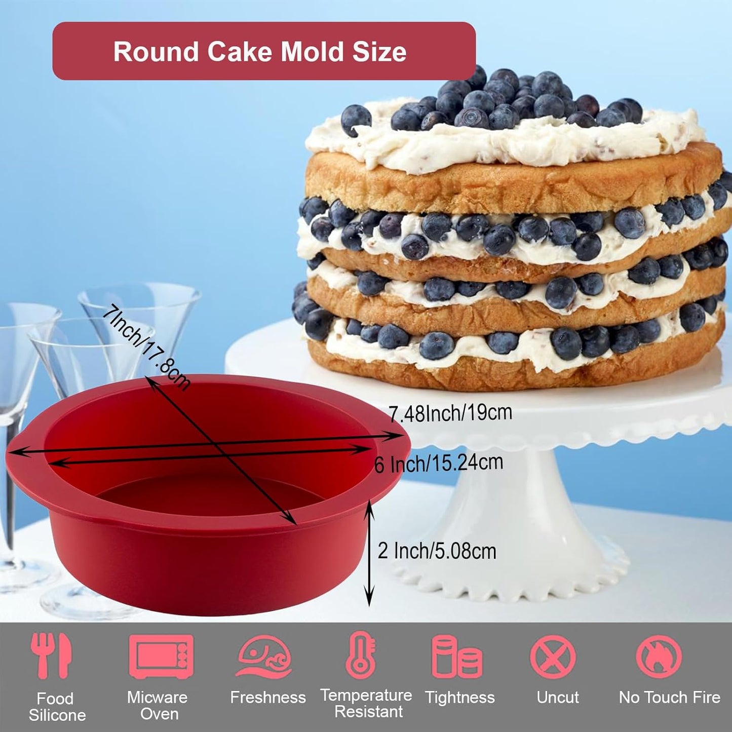 Nalchios 6 inch Silicone Round Cake Pans Set of 3, Non-stick Easy Releasing Mini Cake Pans, Flexible BPA Free Silicone Baking Mold Pans for Layer Cake, Mini Cake Pizza, Cheese Cake, Chocolate Cake