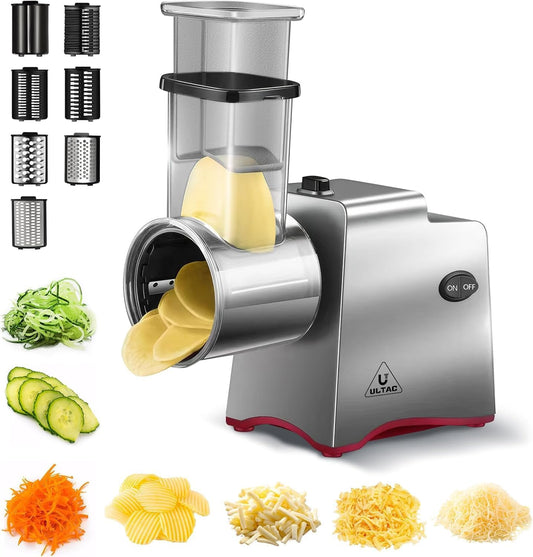 ULTACElectric Cheese Grater,Electric Cheese Grater for Block Cheese with 7 Different Shapes of Blades, 250W Electric Slicer Shredder, Electric Salad Machine for Cheeses, Fruits, Vegetables