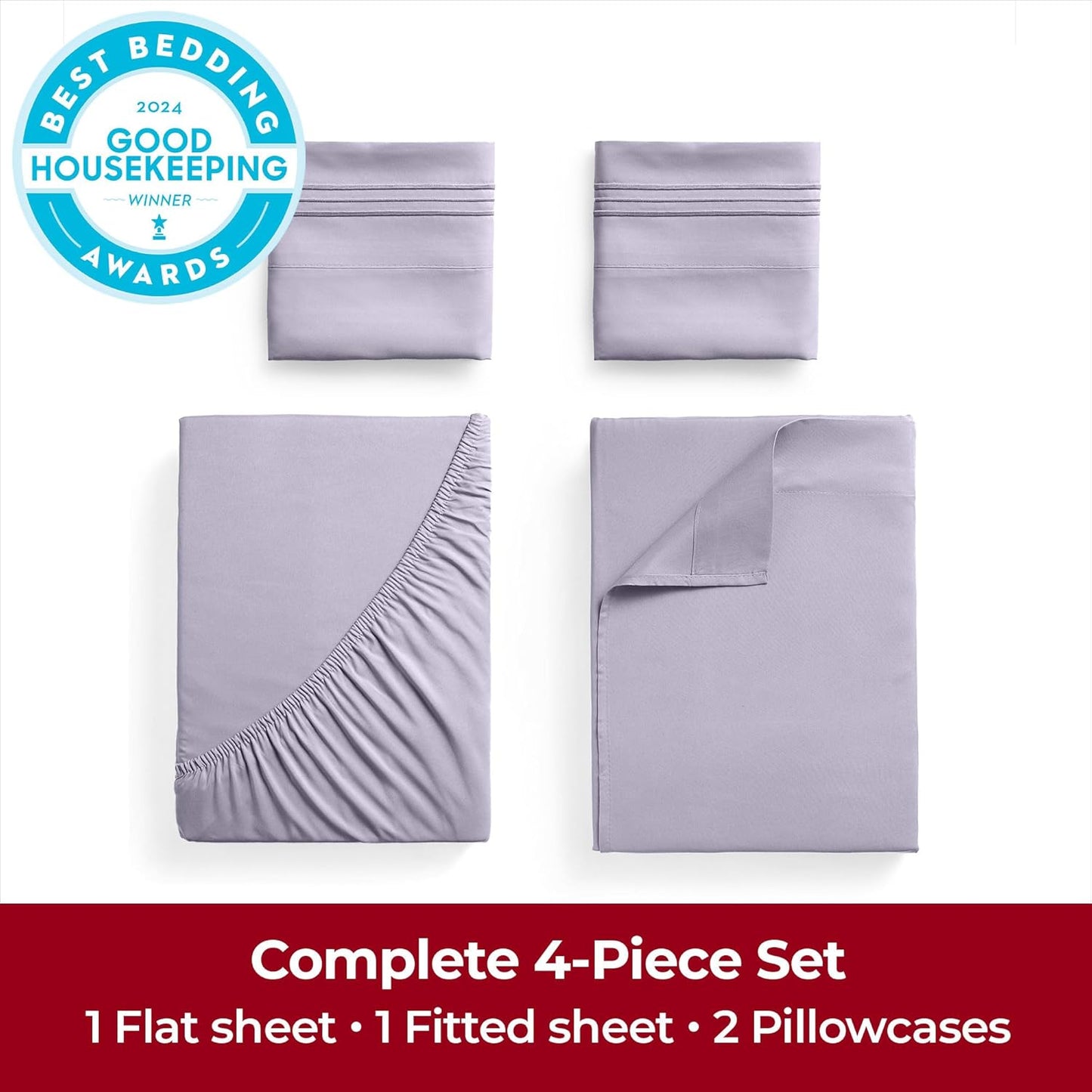 Mellanni Extra Deep California King Sheets - 4 PC Iconic Collection Bedding - Hotel Luxury, Ultra Soft, Cooling Bed Sheets - Wrinkle, Fade, Stain Resistant (Cal King, Lavender)