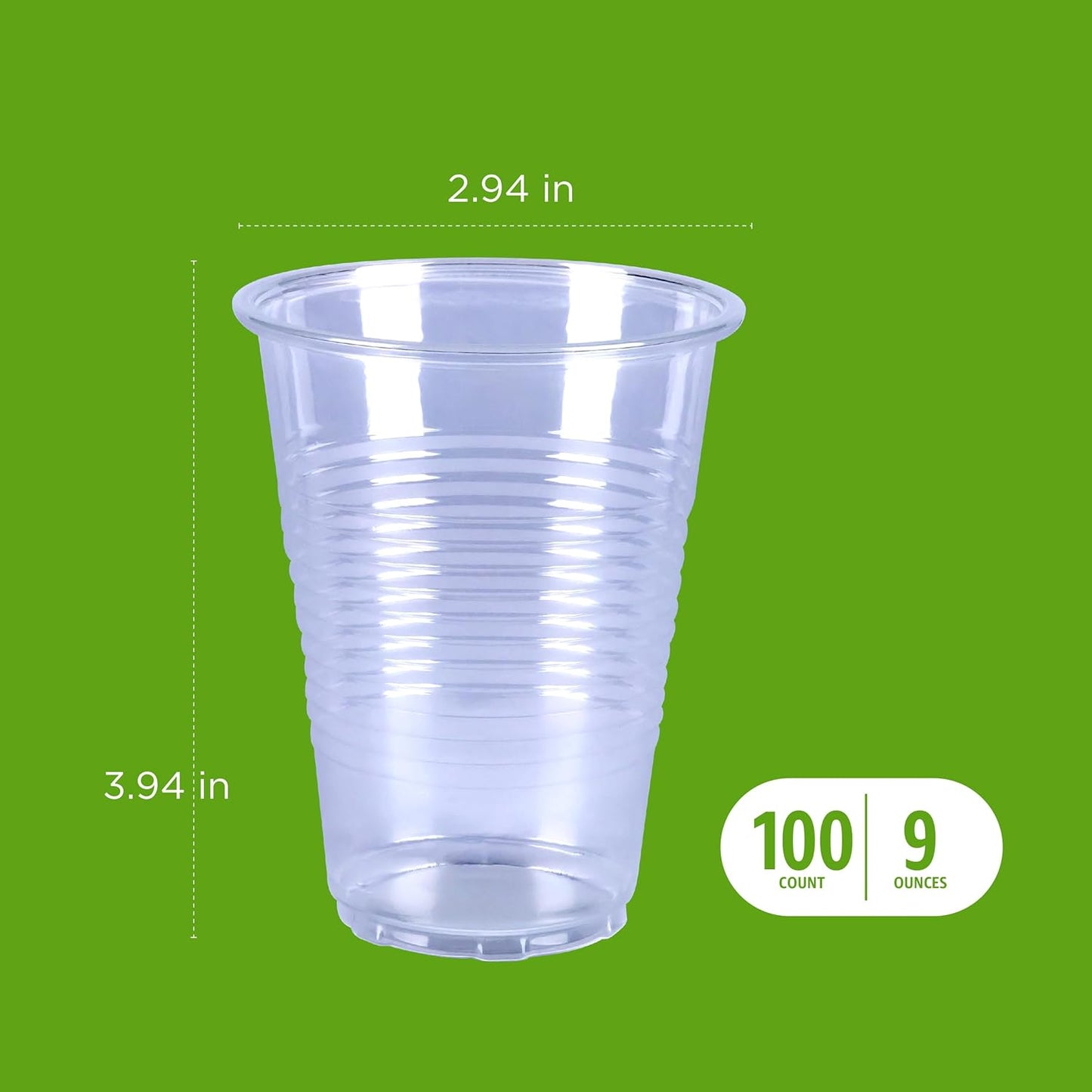 Amazon Basics Small Disposable Clear Plastic Cups, 9oz, 100 Count