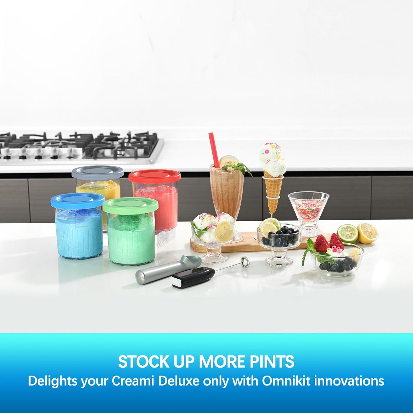 24OZ Containers Replacement for Ninja Creami Deluxe pints 4 Pack, Compatible with NC500 Series 11-in-1 Ice Cream Makers, Extra Delux Pint Containers, XL Family Size Cups,Dishwasher Safe, Leak Proof