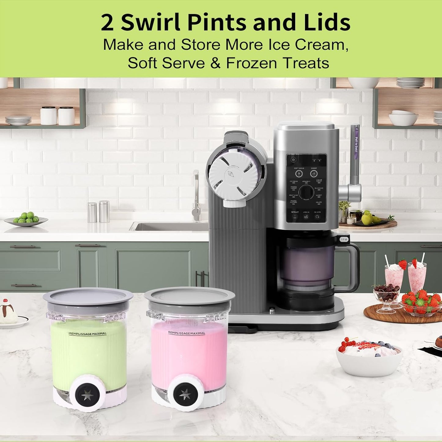 GoMaihe Containers Compatible with Ninja Swirl: Creami 2-Pack Pints and Lids for Ninja NC700 & NC701 Ice Cream and Soft Serve Maker Accessory - BPA-Free Food-Grade Dishwasher Safe