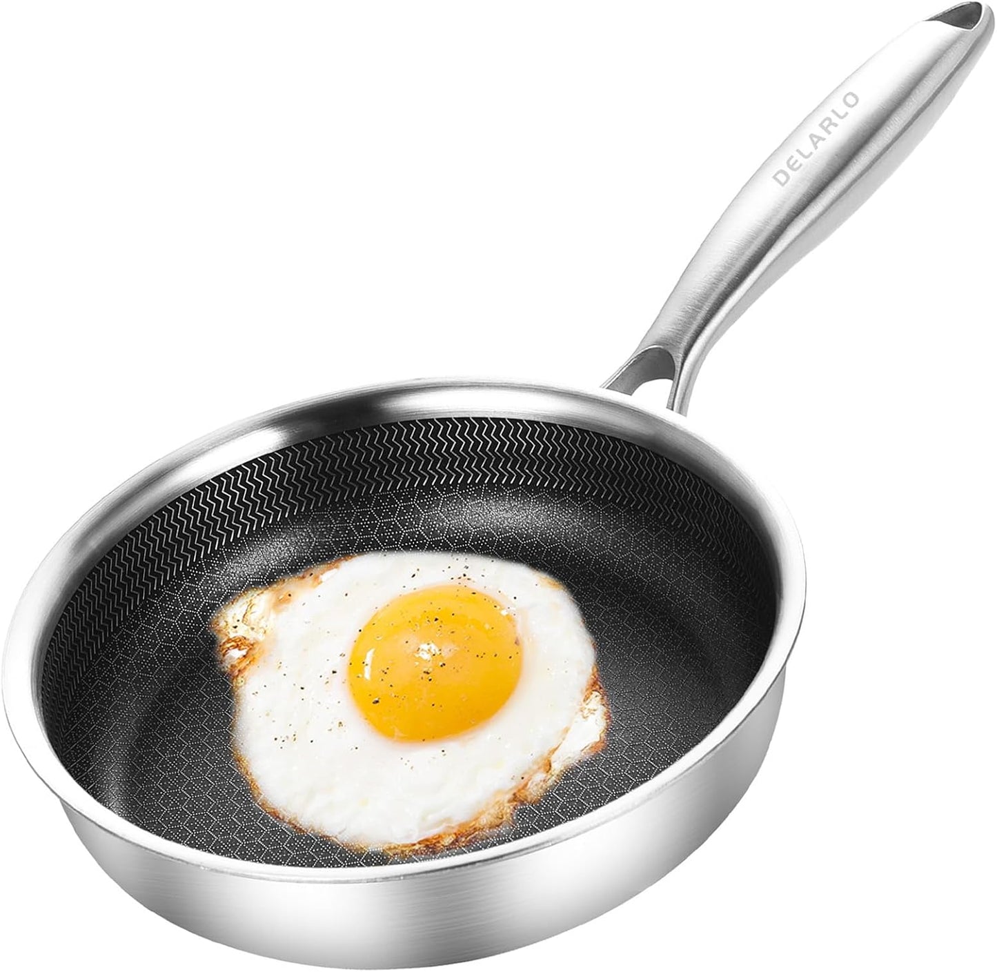 DELARLO Whole body Tri-Ply Stainless Steel 7.8 inch Mini Omelet Pans Nonstick Small Frying Pan, Oven safe induction skillet, Suitable for All Stove (Detachable Handle)