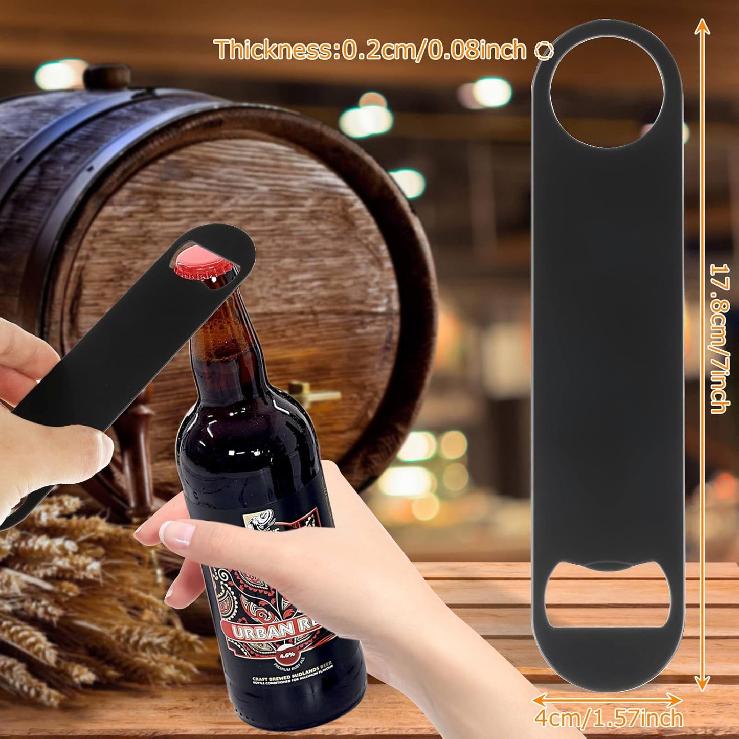 QTLCOHD 20 Pack Flat Bottle Opener 7 Inch Stainless Steel Bottle Openers Bulk Black Beer Bottle Opener Bartender for Kitchen Bar or Restaurant
