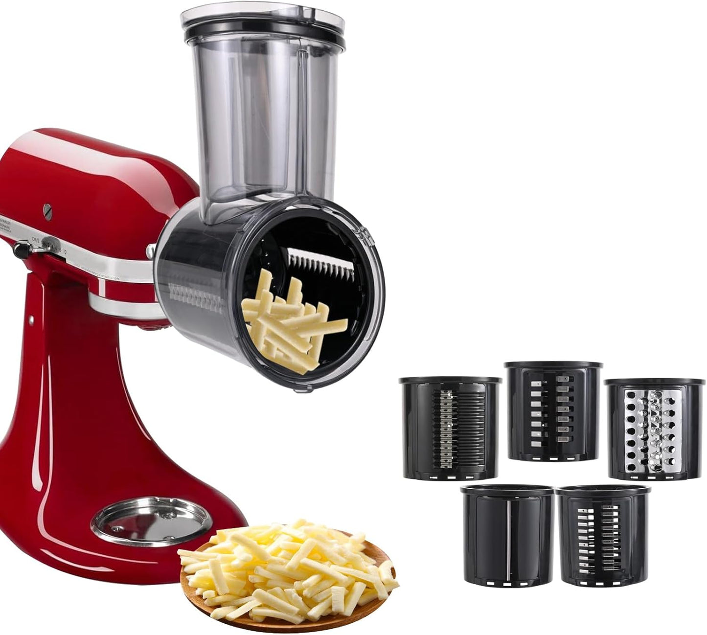 Slicer/Shredder Attachment Compatible with KitchenAid Stand Mixers 5 Blade Stainless Steel Food Processor with Detachable Blades for Cheese Grating, Vegetable, Salad Making Food Shredding