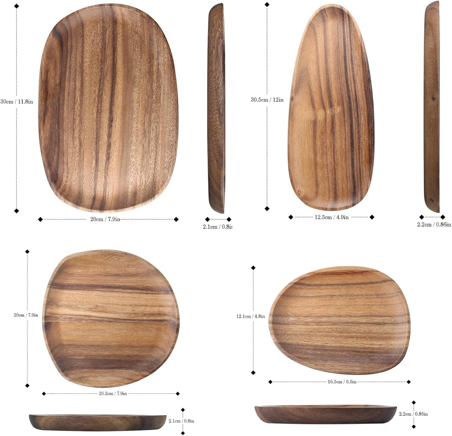 AOOSY Wood Serving Tray, Wooden Serving Platters Set for Serving Food, Fruit, Vegetable, Meat Breakfast Lunch Dinner in Bed Decorative Bread Plates Party Wood Serving Board, Set of 4